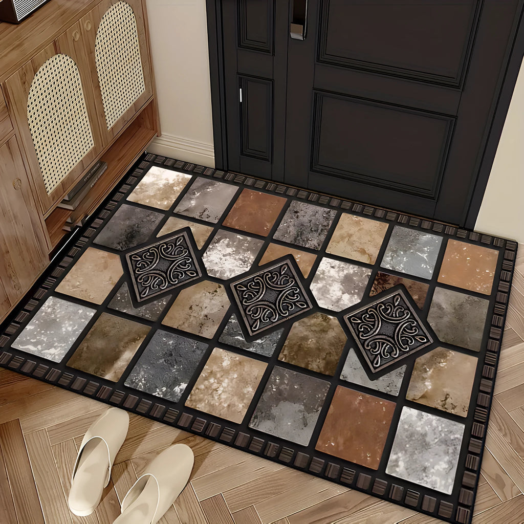 Black and white plaid crystal velvet floor mat, washable carpet in 40x60cm, 50x80cm and 60x90cm sizes