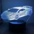 Sports car-shaped USB bedside lamp with touch remote control showing 16 colour options