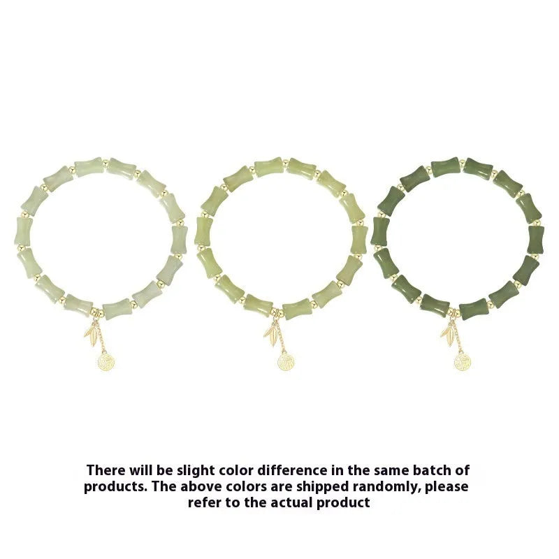 Chinese style bamboo joint bracelet and necklace set with Hetian jade accents