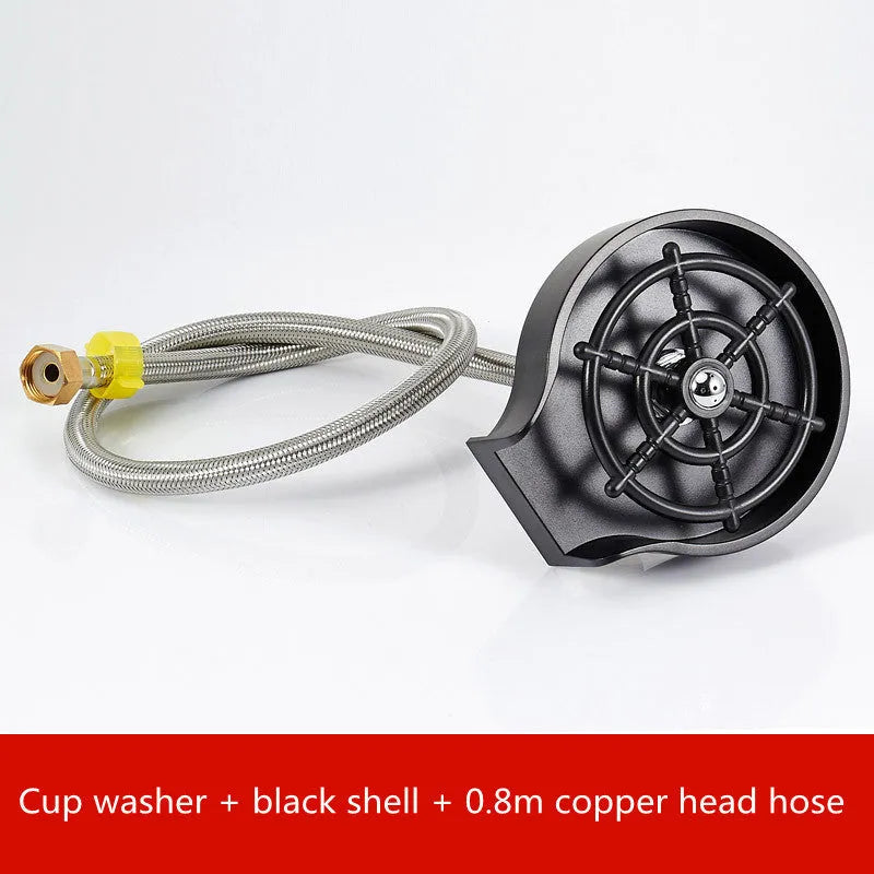 Bar counter cup washer with high-pressure spray nozzle and five-hole head in black and white colour options