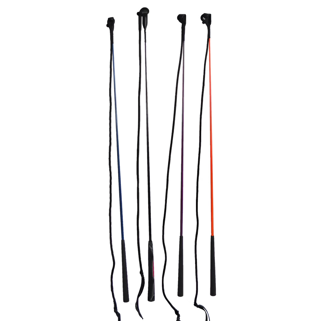 A 120cm long nylon and fibreglass training whip for horses with a hand loop