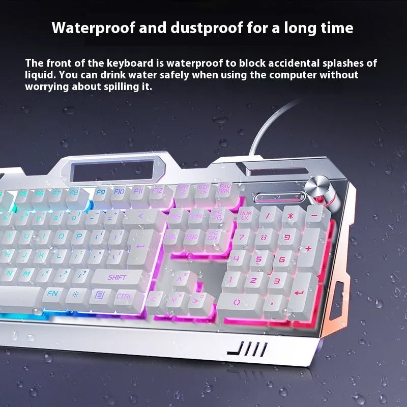 Silver Eagle V2G5 mechanical feeling keyboard with metal panel knob, white blue backlight, mouse and headset