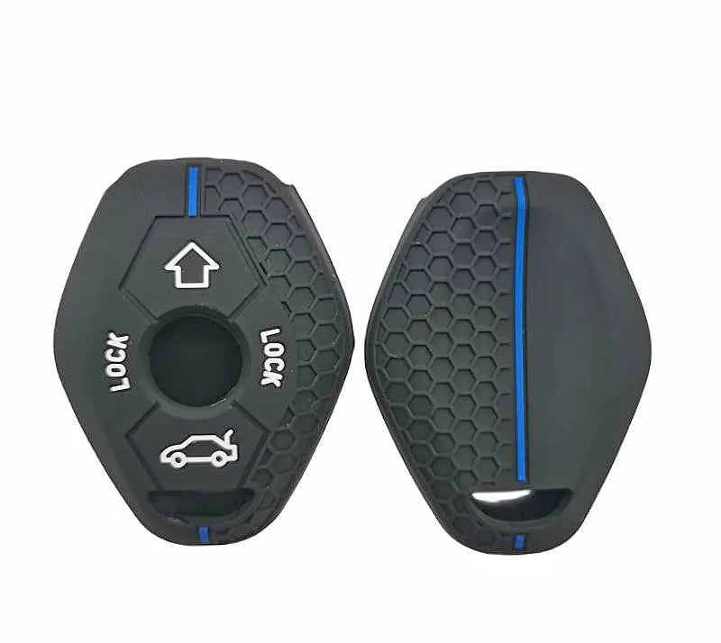 Honeycomb pattern silicone car key case in black with blue line