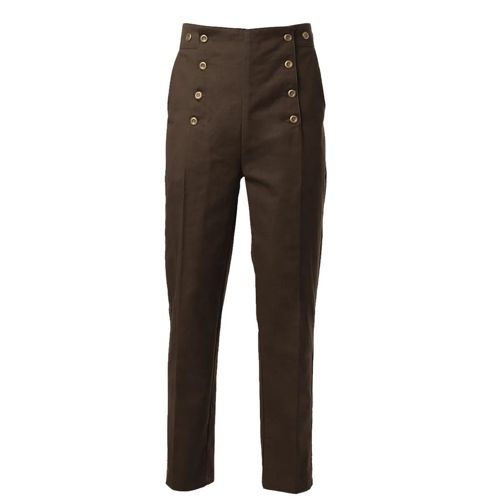 Men's retro high waist double breasted casual straight pants in black with braces