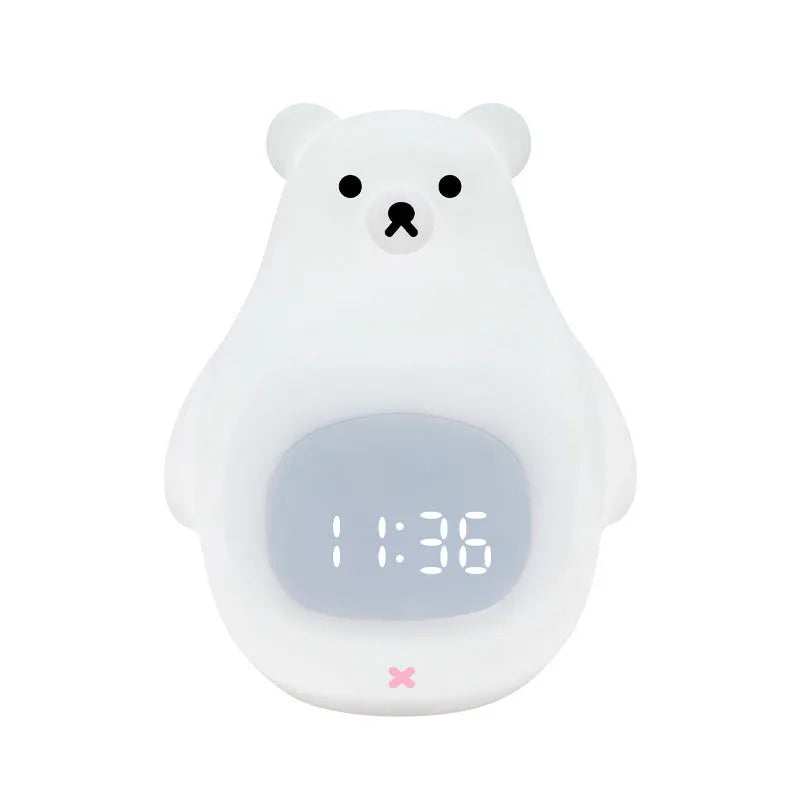 Big White Bear cartoon silicone night light with remote control on a bedside table.