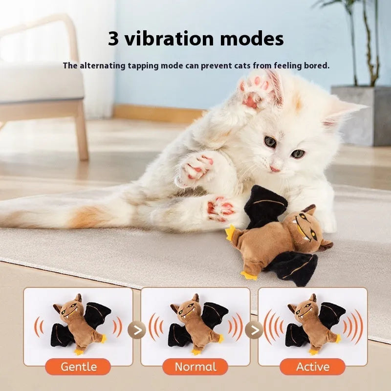 Rechargeable pet electric sound cat plush toy with swing wings in Halloween bat style