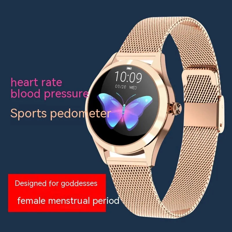 Women's multi-functional sports smartwatch with heart rate monitoring on wrist