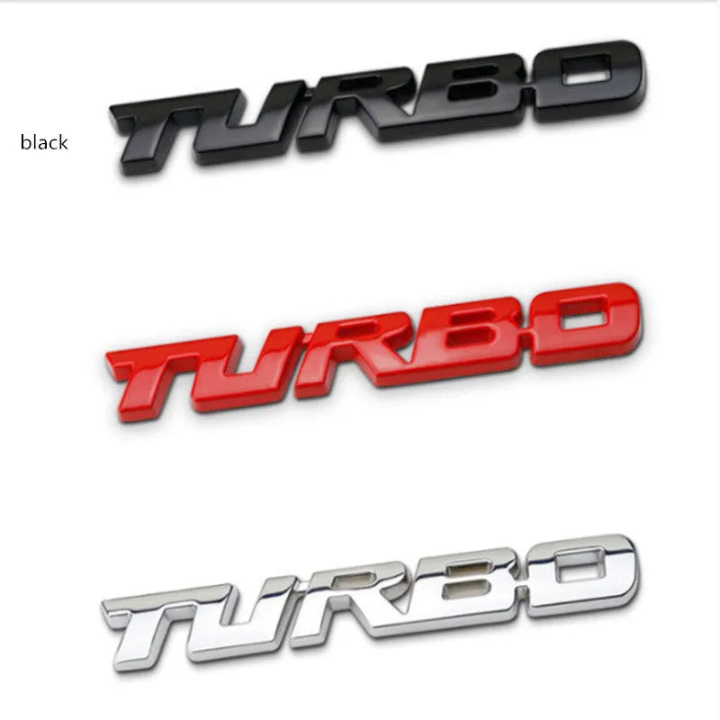 Metal side car turbo emblem badge in silver electroplate finish, 13x2 cm