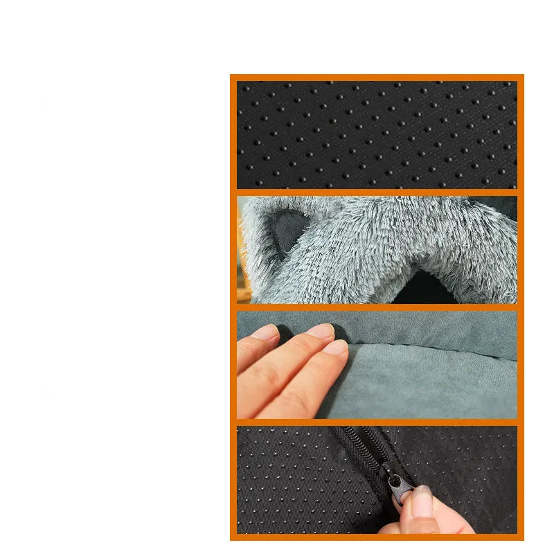 Plush cat ear pet bed in blue with thick padding and large collar design