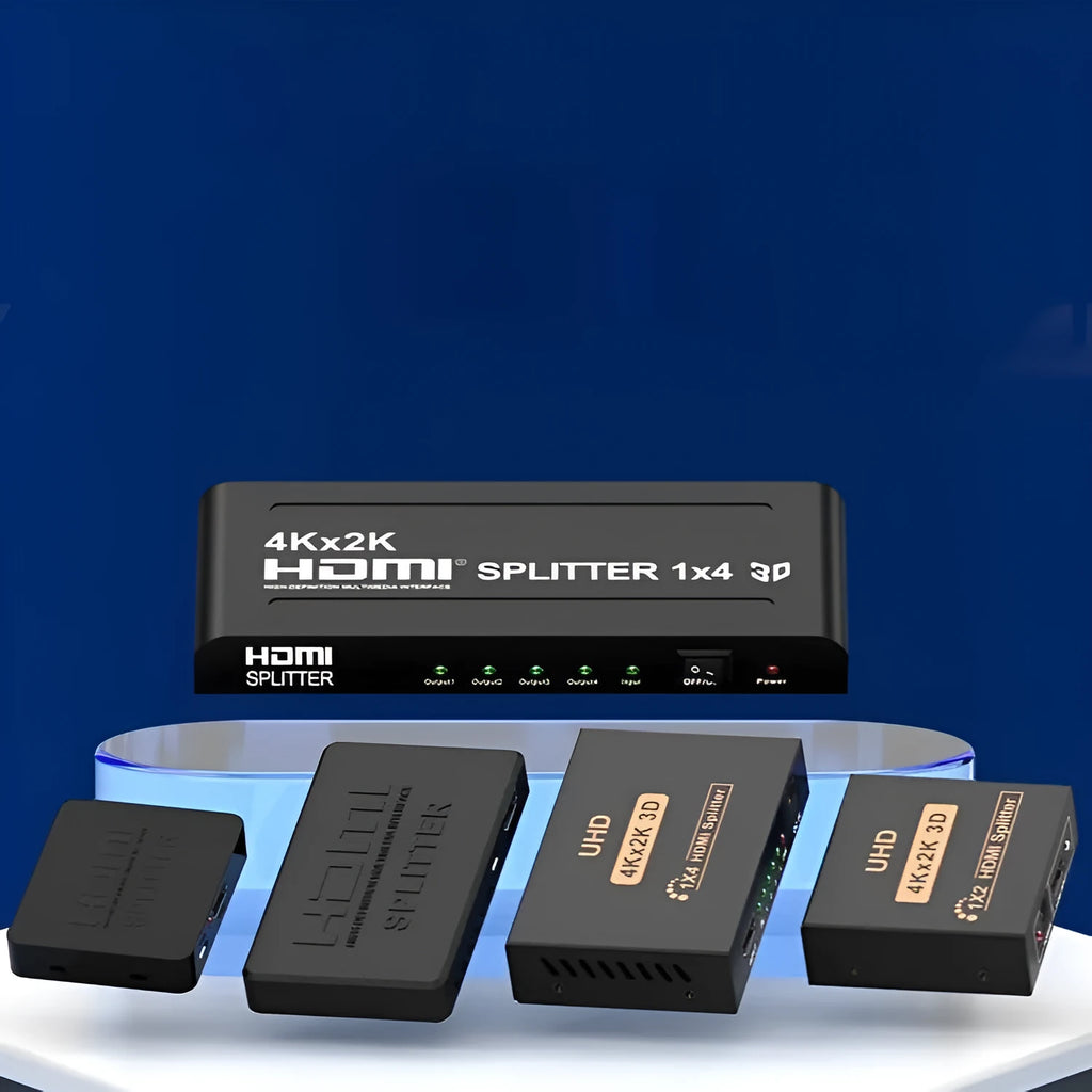 4K HDMI distributor splitting one input to two outputs with multiple interface options