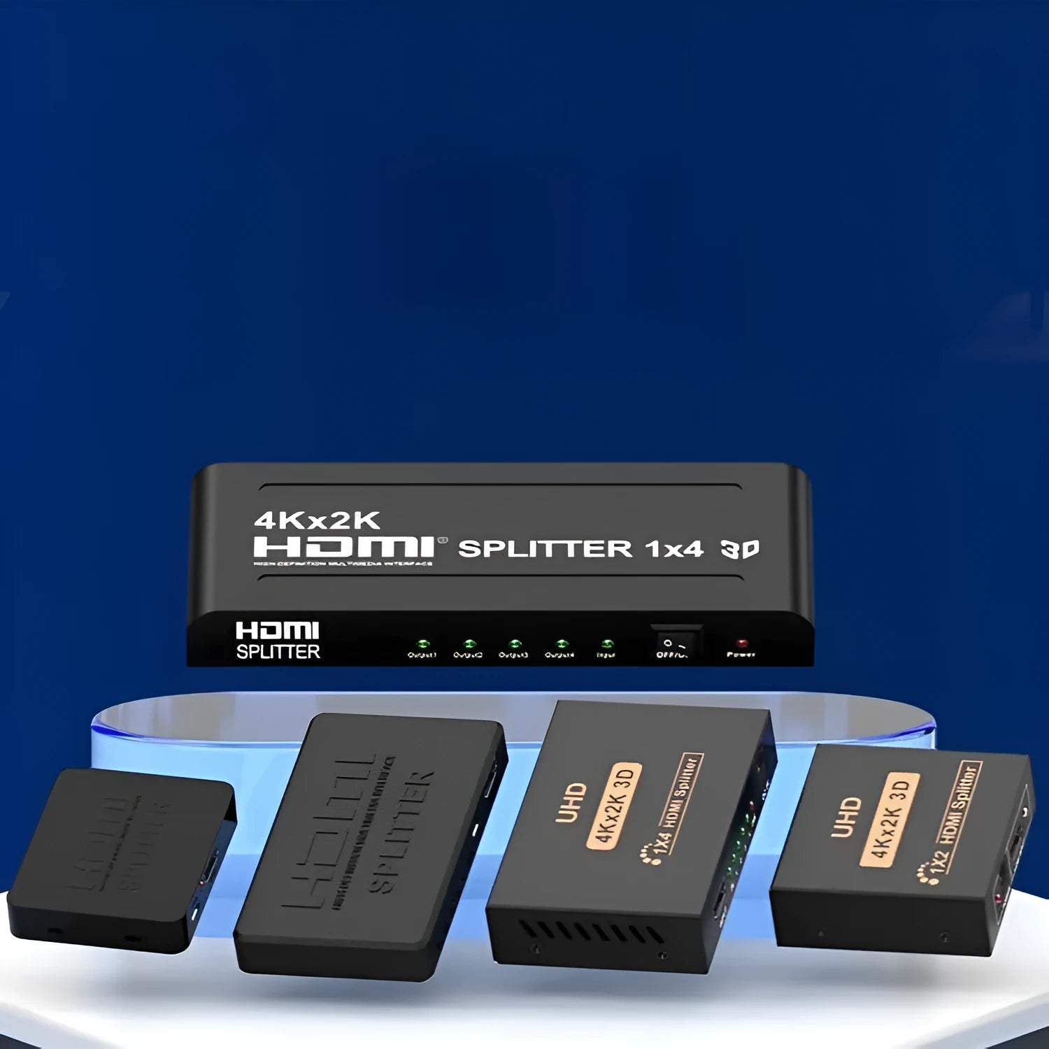 4K HDMI distributor splitting one input to two outputs with multiple interface options