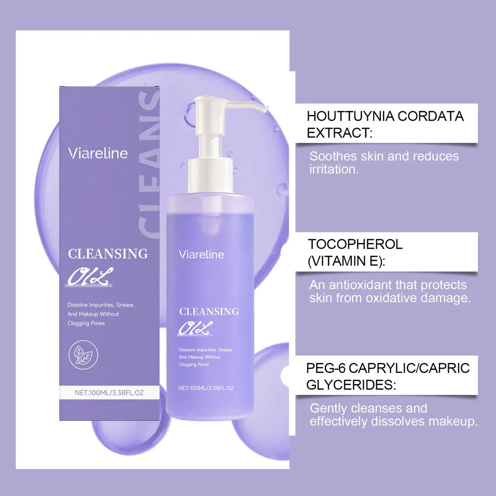 100ml moisturizing cleansing facial oil bottle for dissolving makeup and removing makeup with grape seed oil and Houttuynia cordata extract