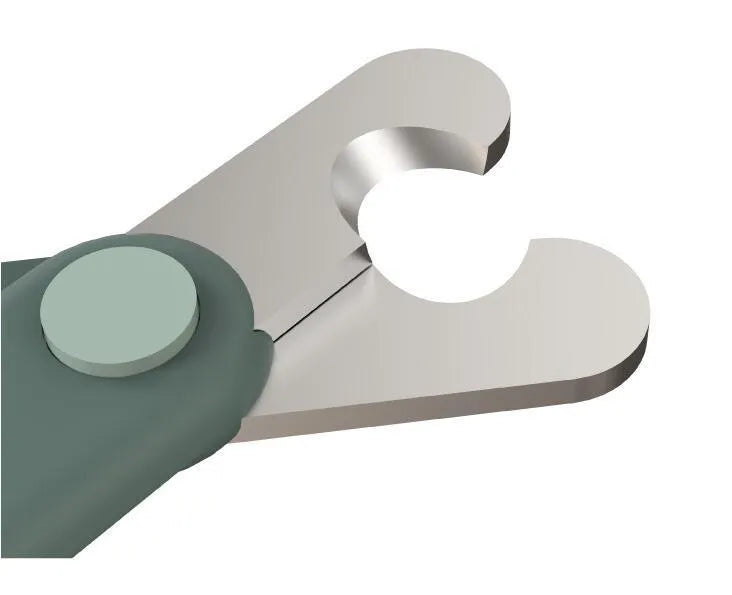 Grey cat nail clippers with ABS handle and 3CR13 blade on a light background