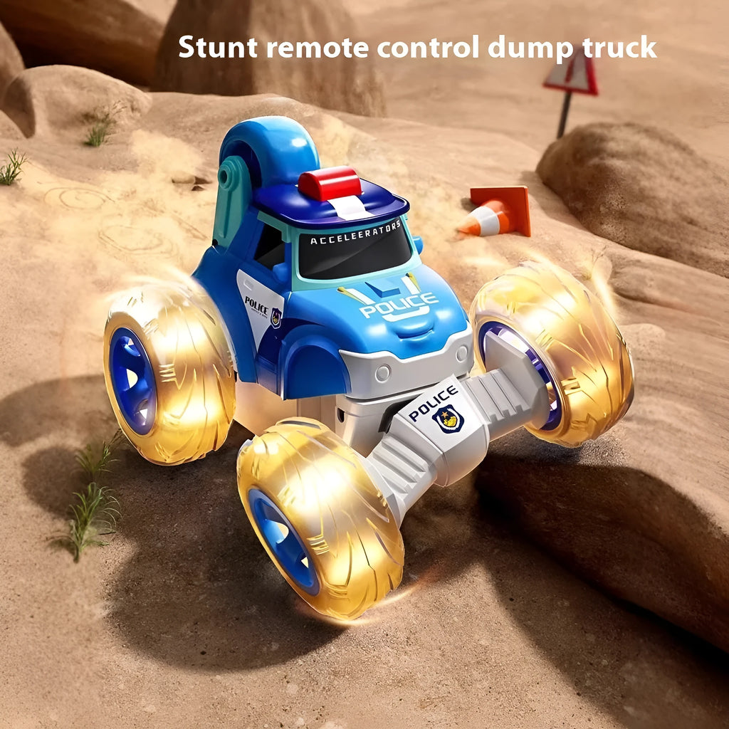 Deformation remote-control car in blue style with 360-degree tumbling stunt and lights for children aged 4-6