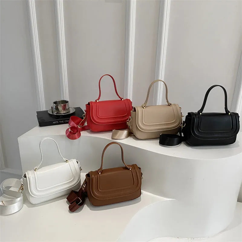 Women's PU crossbody bag in horizontal square shape with sewing line detail and document pocket