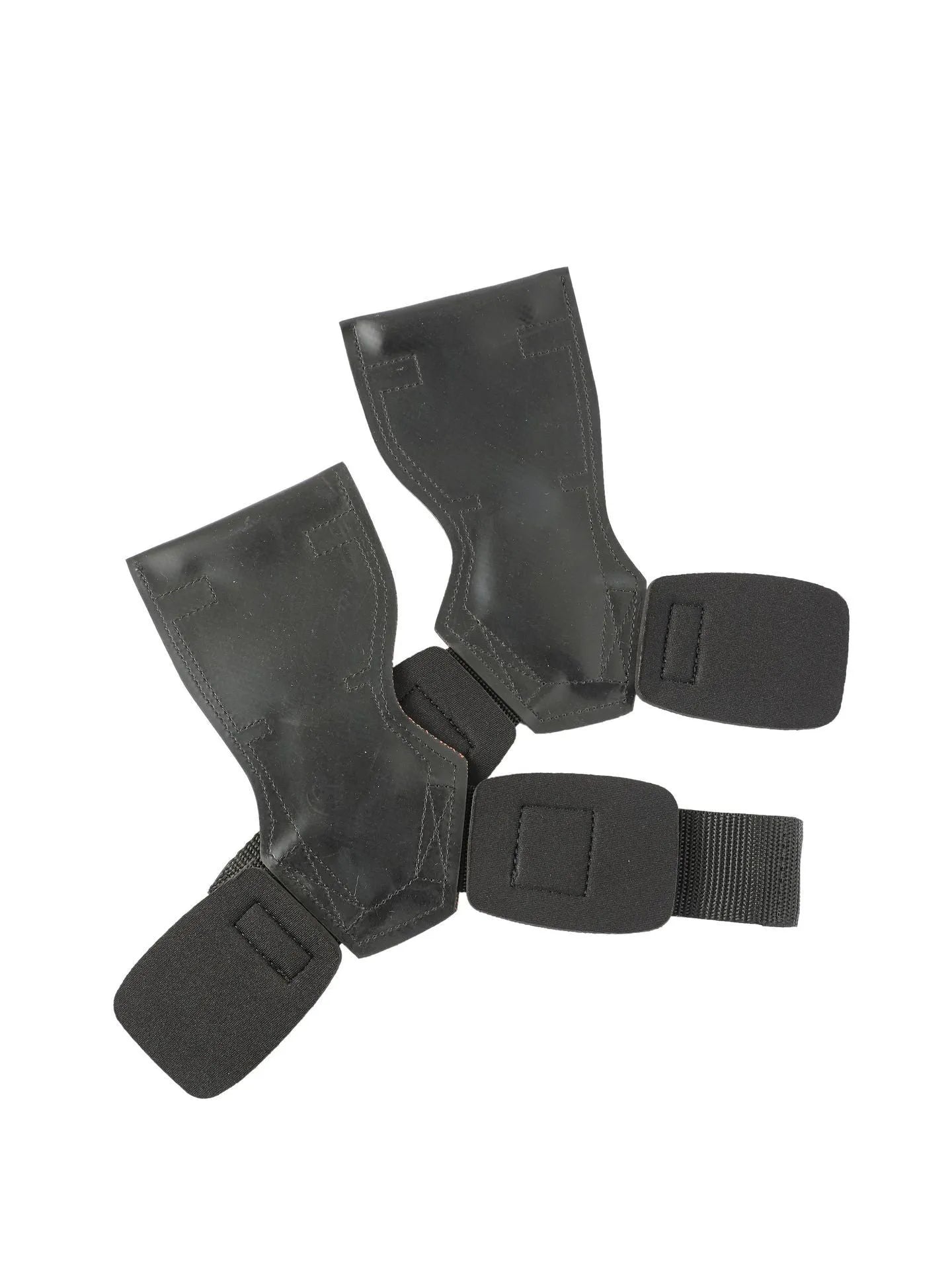 Black rubber non-slip weightlifting palm protection strap for barbell exercises and rock climbing.