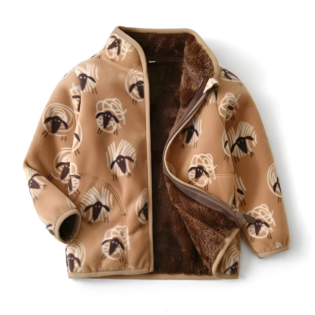Children's fleece jacket brown lamb colour stand-up collar long sleeves 100% polyester