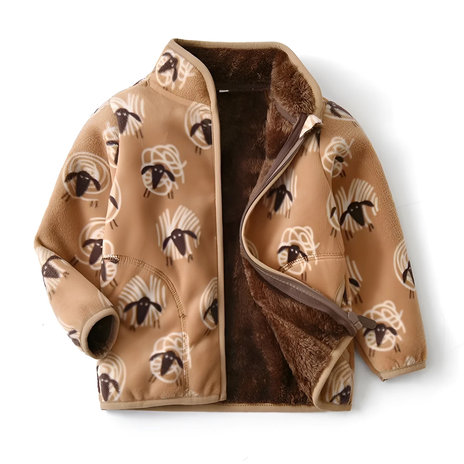 Children's fleece jacket brown lamb colour stand-up collar long sleeves 100% polyester