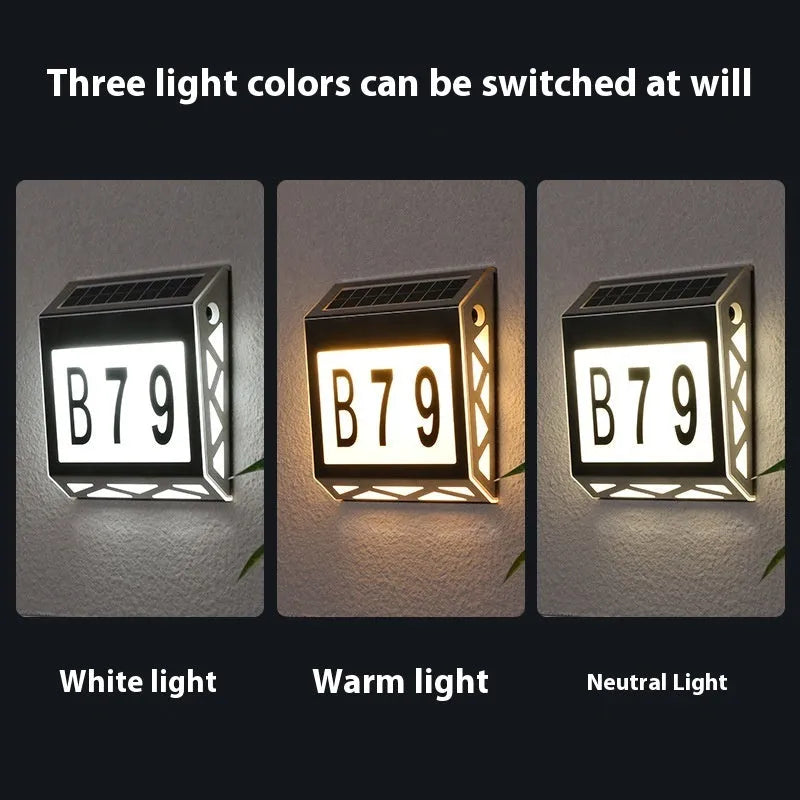 Solar powered waterproof doorplate light with LED digital display for house numbers
