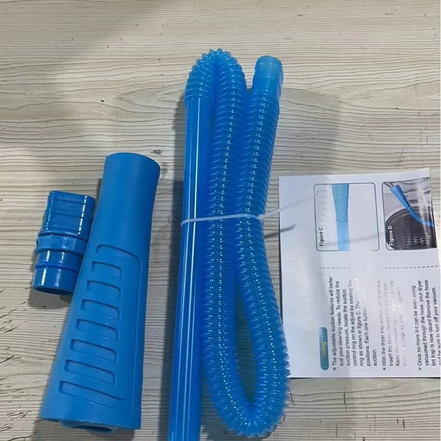 Blue plastic suction pipe with round head for washing machine cleaning, 114cm total length