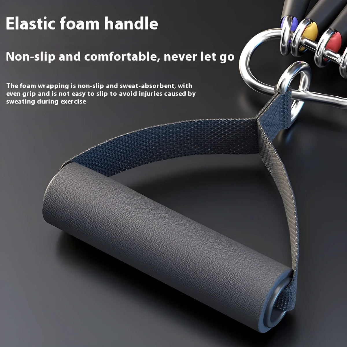 Multifunctional training pulling rope set with grey TPE elastic ropes, handles, and door buckle for home chest expansion workouts