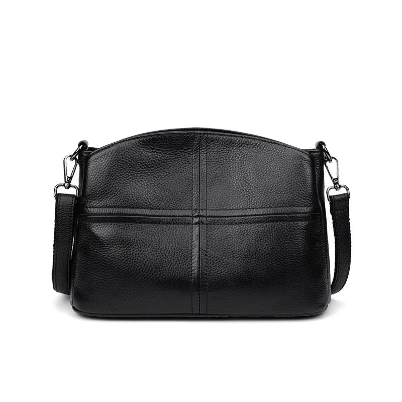Pure cowhide genuine leather women's handbag top grain medium soft horizontal square plaid urban minimalist style