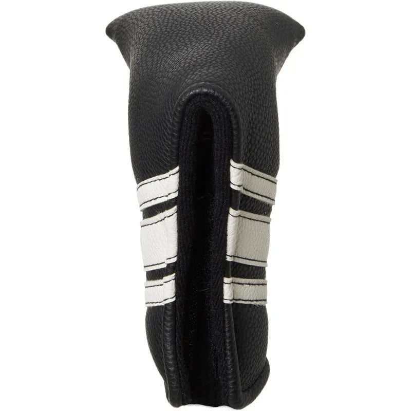 Black PU leather golf push rod sleeve for storing club head covers.