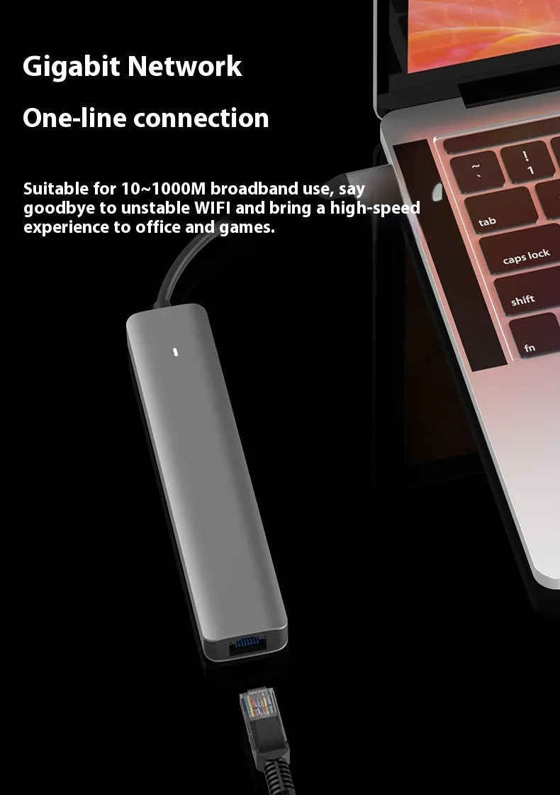 LQT-LH07 7-in-1 USB-C PD computer hub and card reader on a desk.
