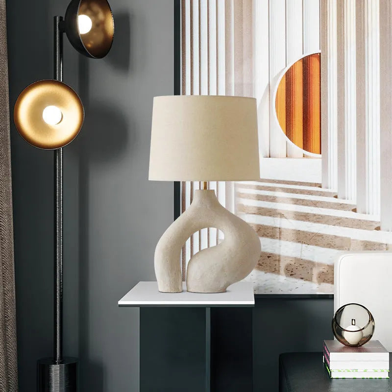 Modern minimalist Nordic fabric table lamp with resin base and cloth lampshade 30x45cm