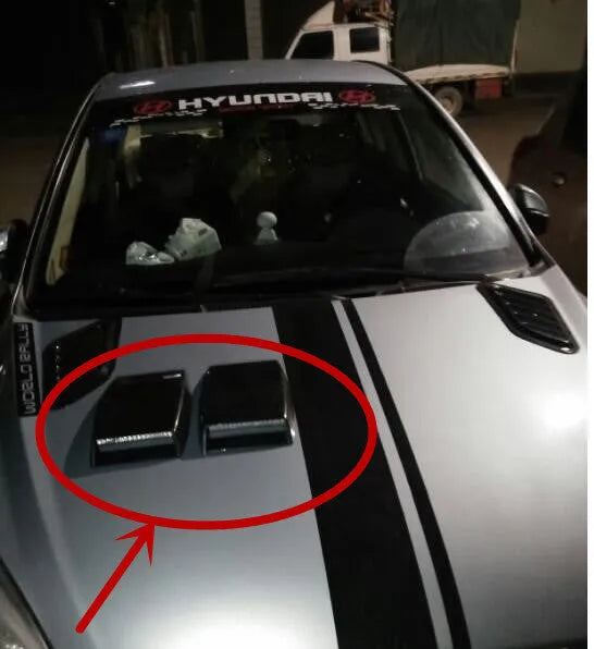 Black, silver, and white ABS plastic car decoration simulation air vent with dimensions shown.