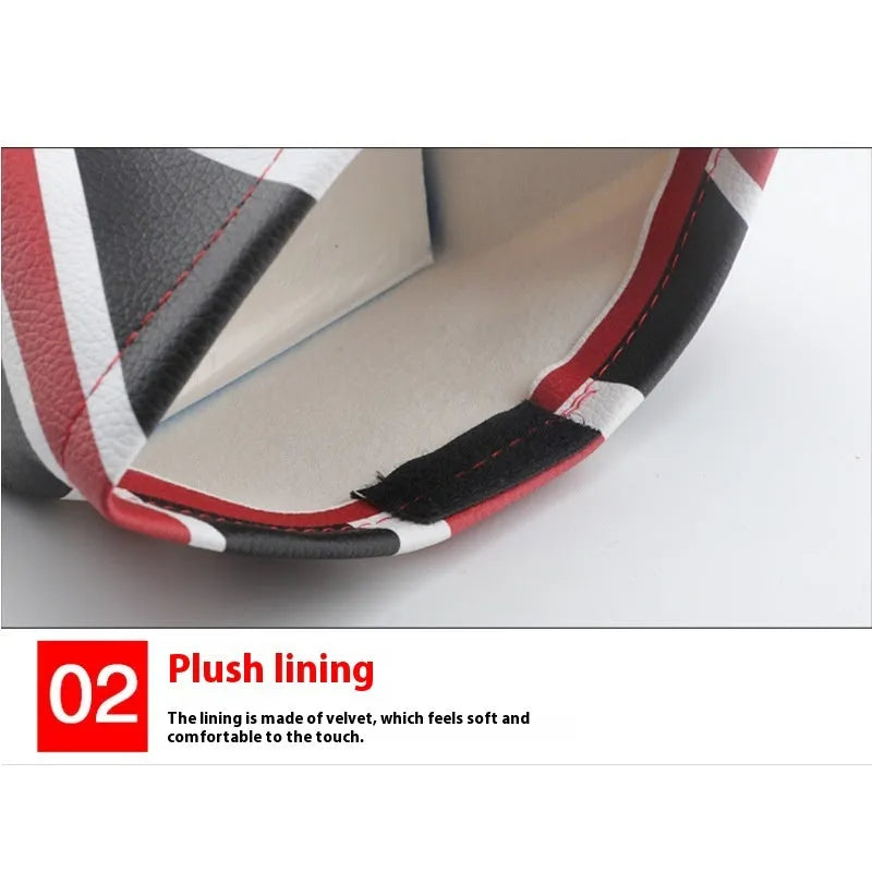 Mini car tissue box in leather with British Union Flag design, 18cm long and 27cm wide