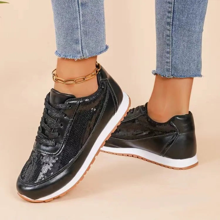 Women's thick-soled PU leather casual sneakers in square toe design available in multiple colours
