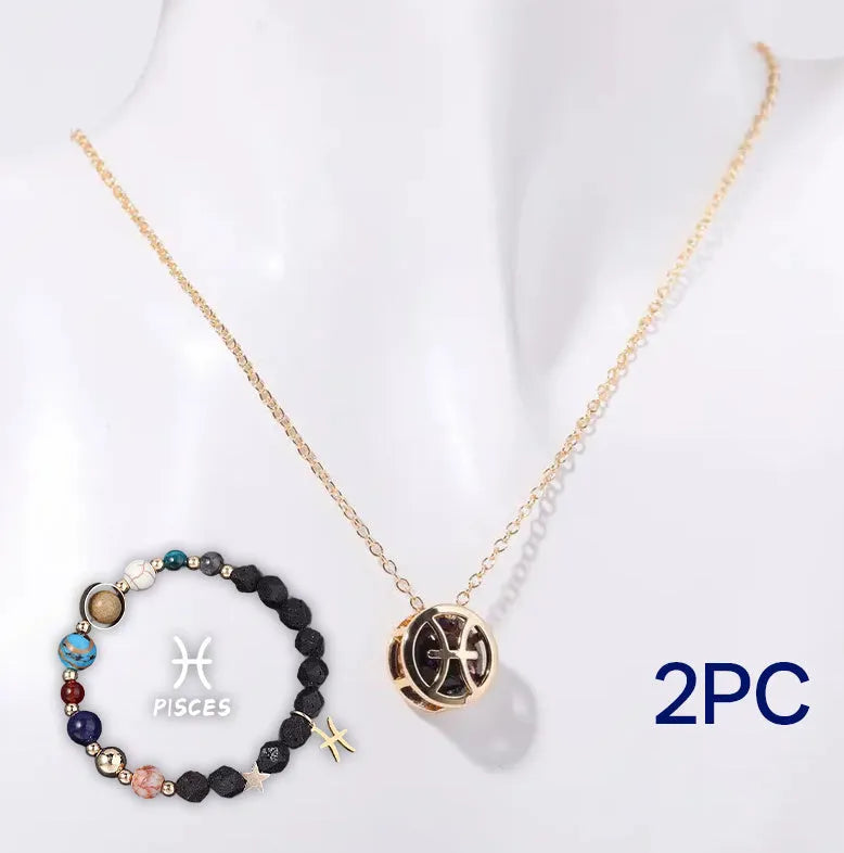 A natural stone beaded necklace and matching bracelet set laid flat, showing the textured stone beads.
