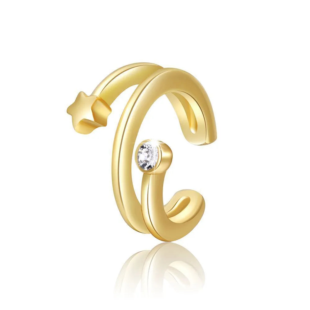 15-piece gold metal clip-on earring set for women without pierced ears geometric round and ring shapes on white background
