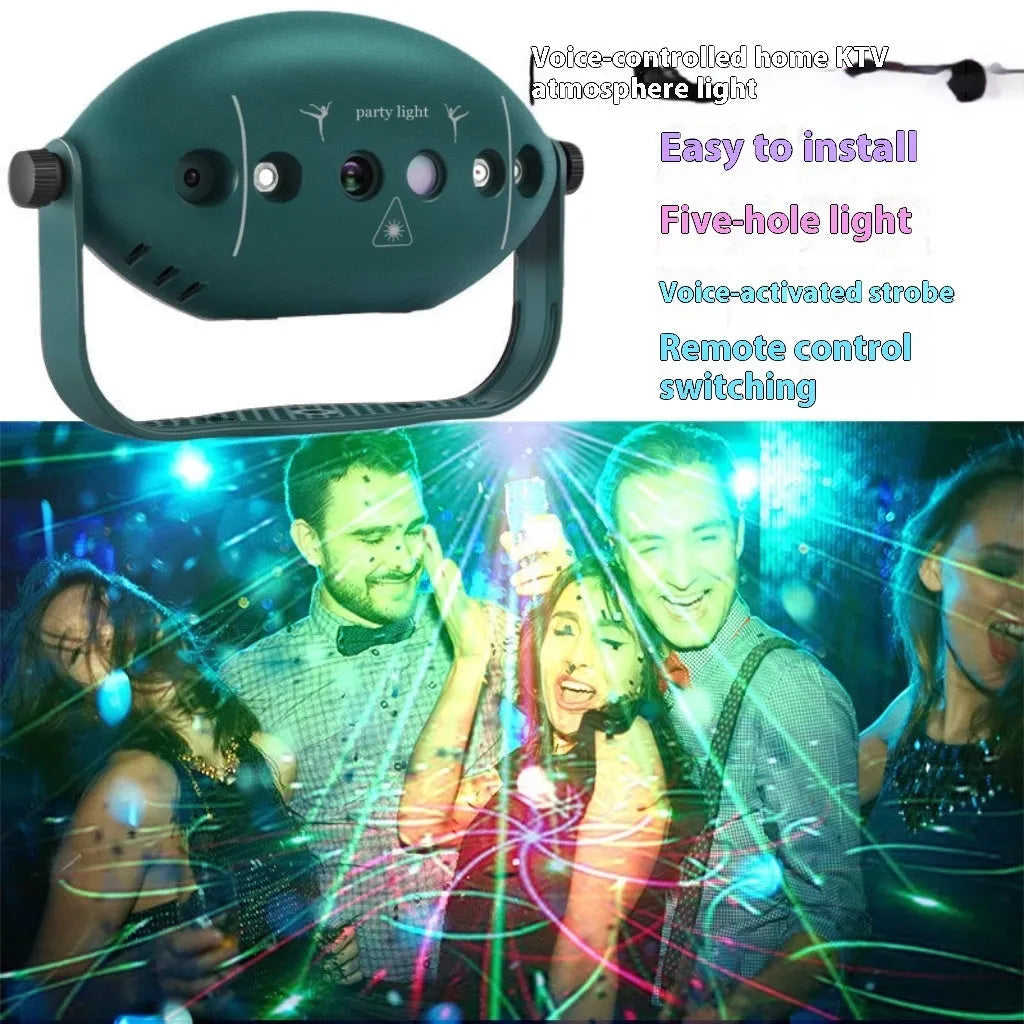 KTV Halloween disco projection lamp with 72 green figures, remote control, and mounting bracket