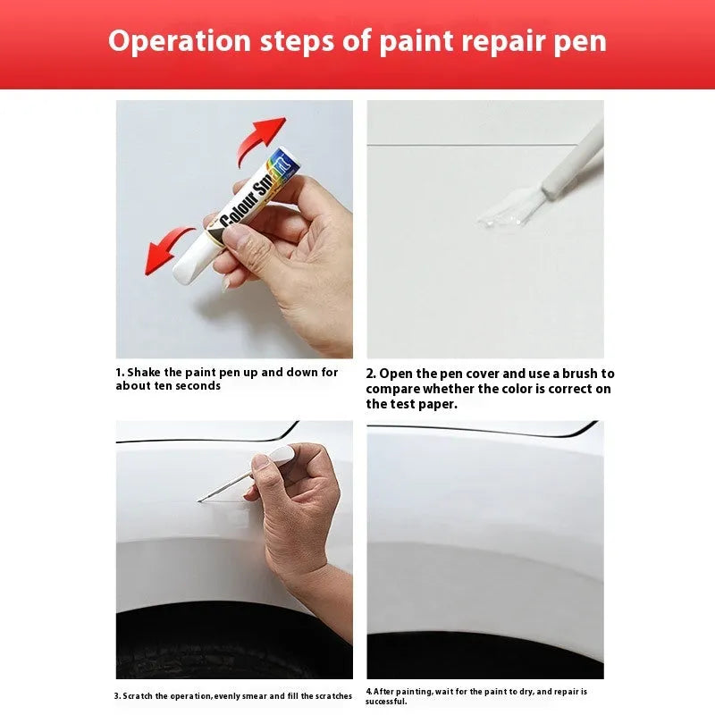 Car paint scratch healing pen in a black colour option with white cap, 12ml capacity on a white background