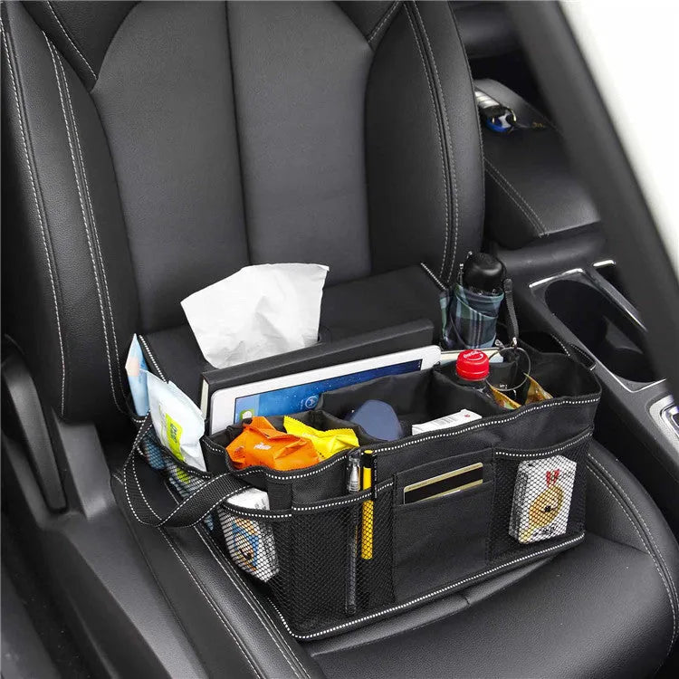 Black oxford cloth car trunk storage box with 33cm width and depth, 16cm height.