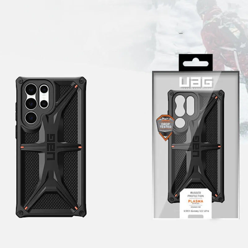 Black slim anti-fall phone case for Samsung Galaxy S22, S22 Plus and S22 Ultra, made from TPU and PC