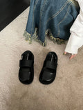 Retro Korean style sandals with an ankle-strap buckle, shown in apricot colour.