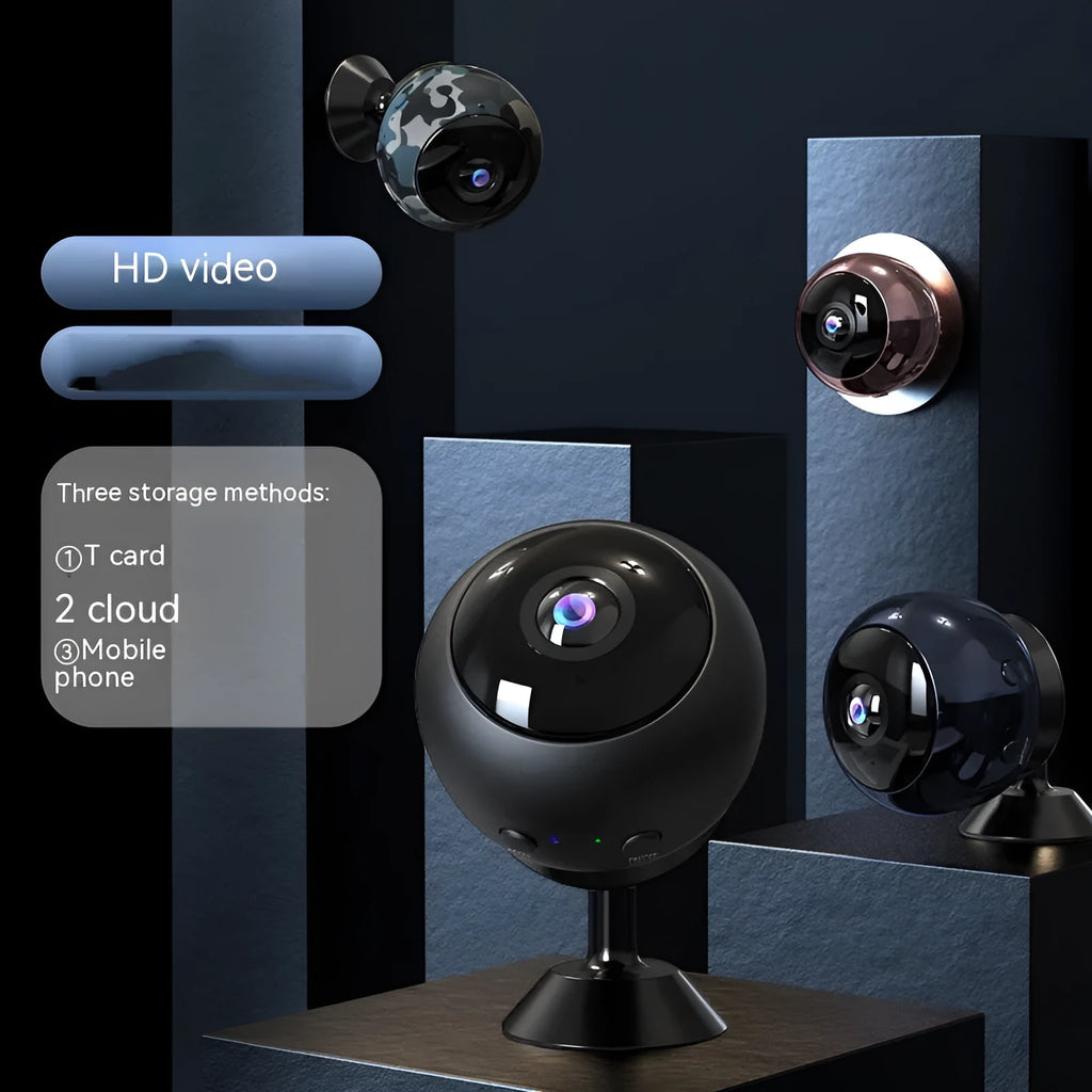 Wireless WIFI surveillance camera with ABS plastic housing showing lens and connectivity ports