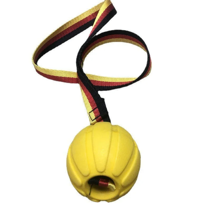 Floating camouflage and yellow EVA foam pet training balls with strings in three different sizes