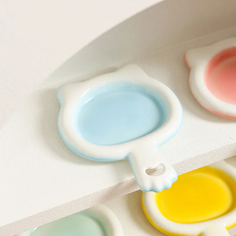 Ceramic cat bowl with non-slip rubber base in blue, green, pink or yellow colour options