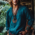 Women's vintage boho print long sleeve casual top in a picture colour, shown as a pullover.