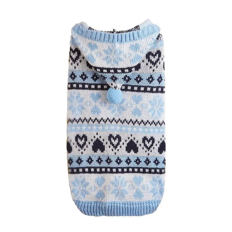 Acrylic knitted dog sweater for small breeds in snowflake, love heart and striped camouflage patterns