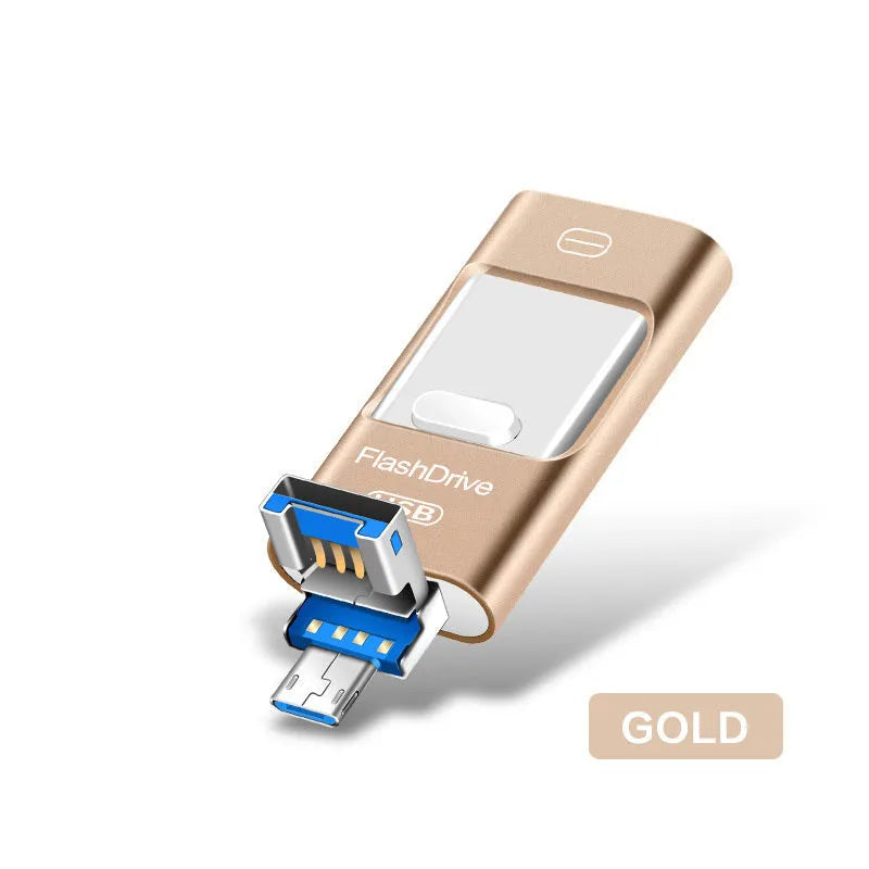 Universal three-in-one metal USB drive for mobile phone and computer in silver with capacity options from 8GB to 256GB