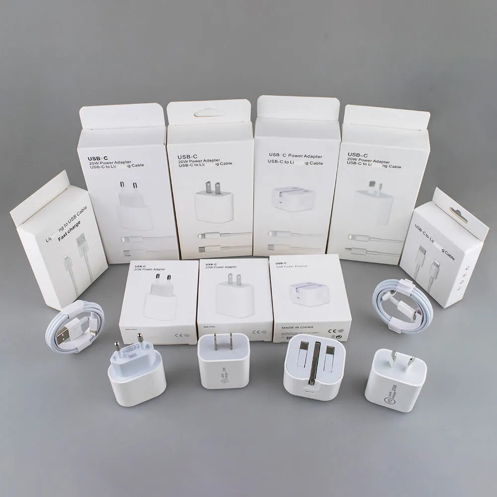 White 20W PD charger with Type-C interface showing international socket compatibility