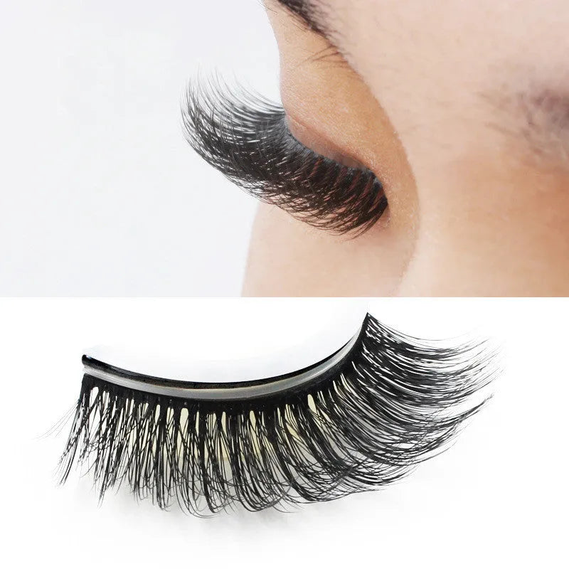 Self-adhesive false eyelashes set with natural curly long section, 0.5cm to 1cm length, on a white tray