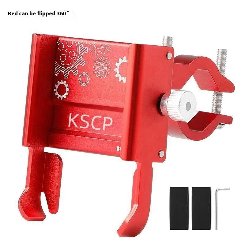 Aluminium alloy mobile phone holder mounted on bicycle handlebar showing black colour option