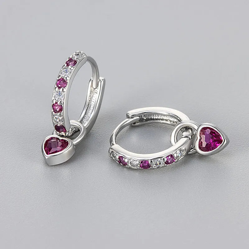 Women's fashion heart clip earrings with zircon gemstone in gold or white gold colour finish