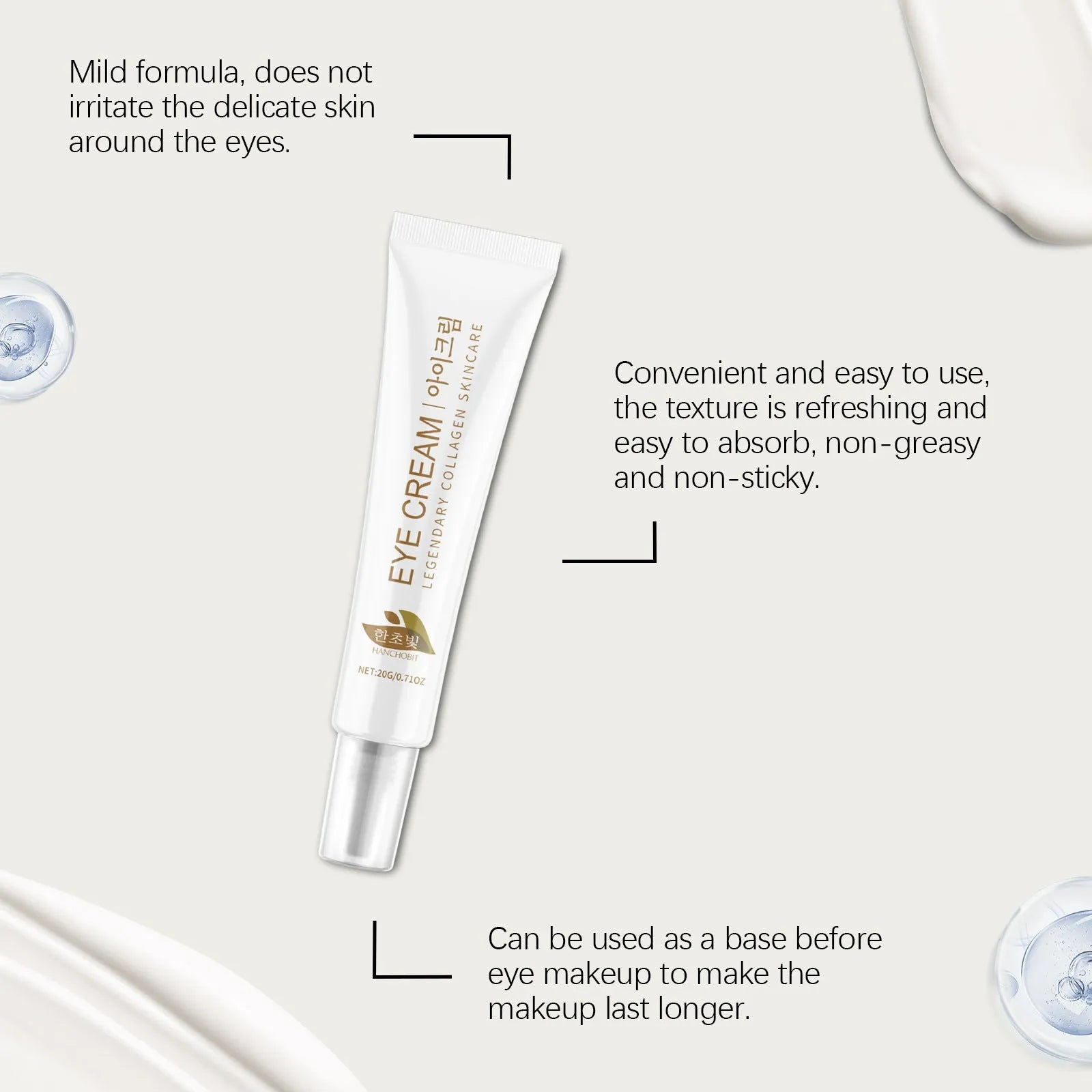 Jar of 20g collagen and hyaluronic acid eye cream for moisturising